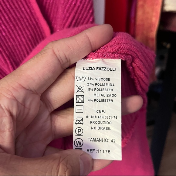 LUZIA FAZZOLI pink thick rib knit stretchy glitter metallic surplice bodysuit - Picture 6 of 6